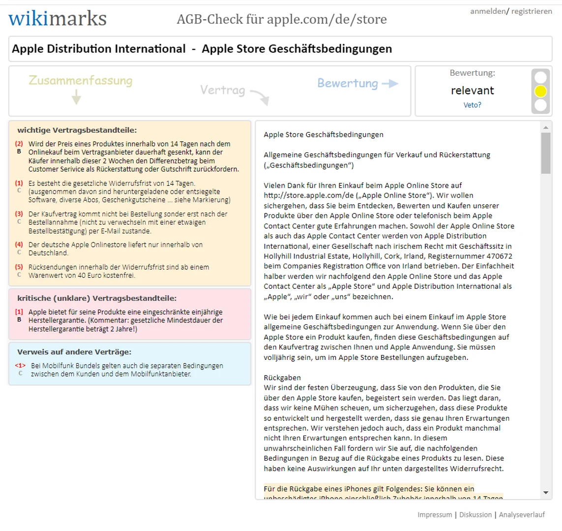 AGB Check für apple/com/de/store